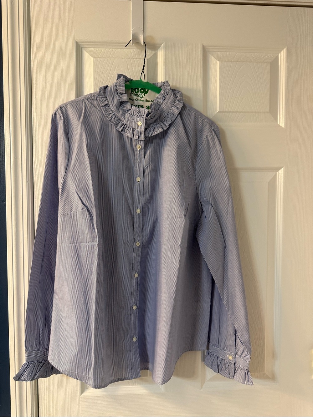 J. Crew Light Blue Ruffle Collar Button-Front Blouse